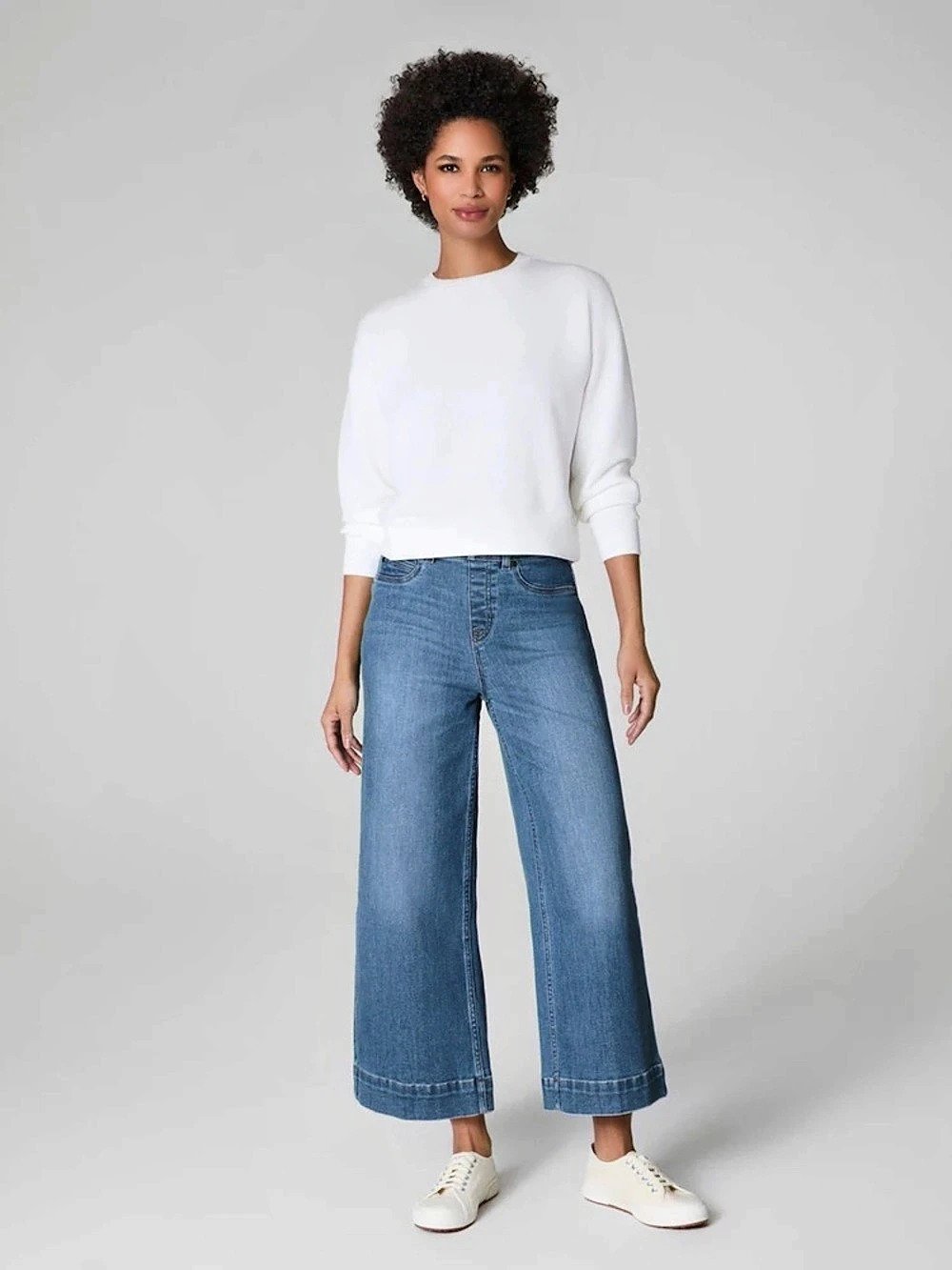 NWT SPANX Cropped Wide-Leg Wide Leg Jeans in Blue Size Large